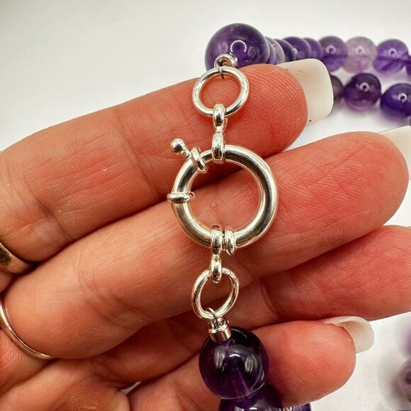 22" of ALL types of Amethyst beads, massive heart pendant necklace, 925 clasp! - Picture 8 of 15